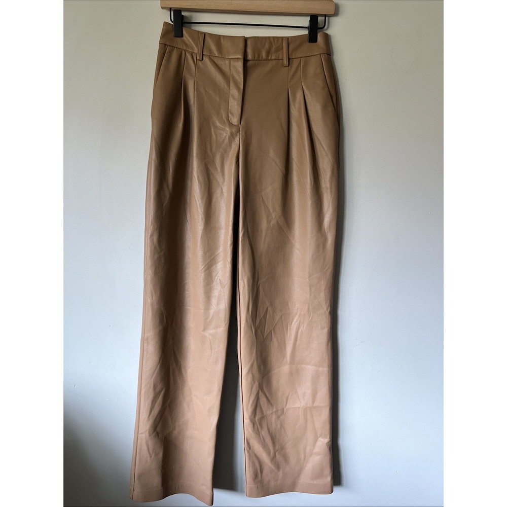 HOUSE OF HARLOW 1960 Faux Leather Pleated Pants Size 2 Tan Trousers Revolve